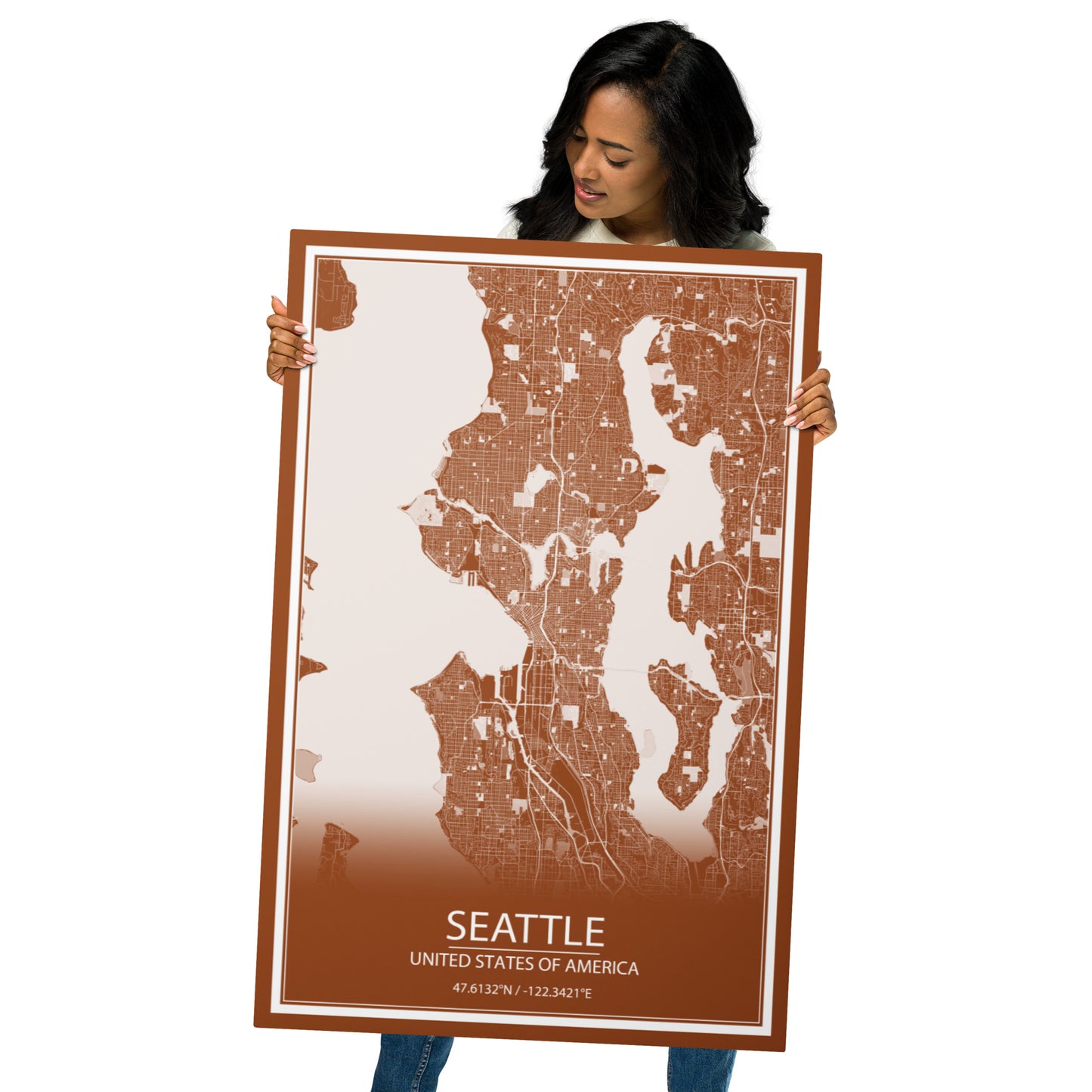 Seattle Brown and White Metal Map