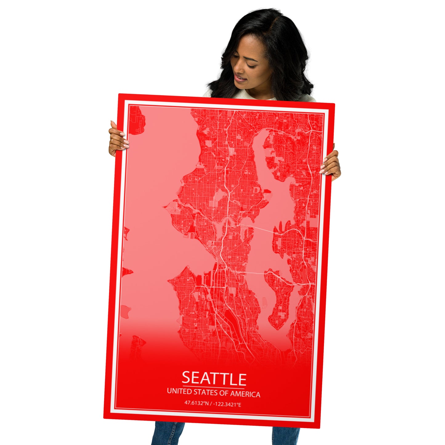 Seattle Red and White Metal Map