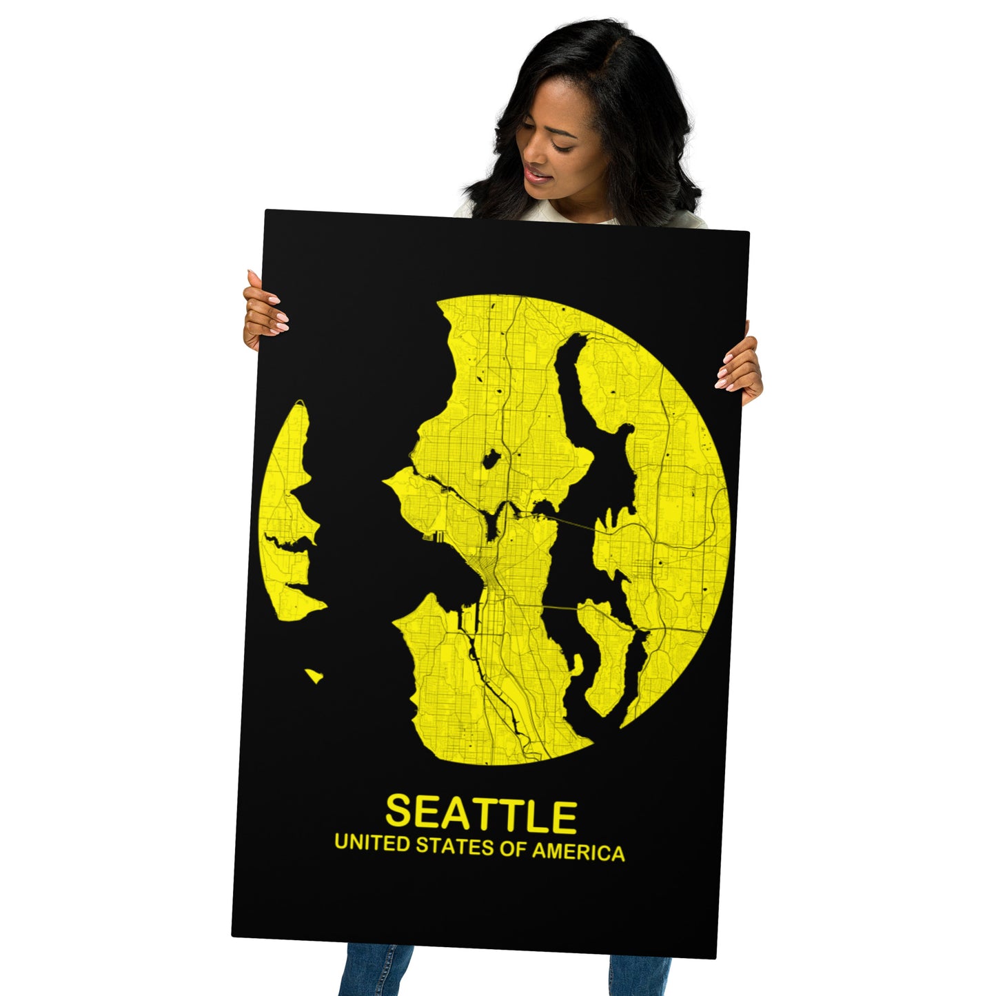 Seattle Circular Yellow Metal Map