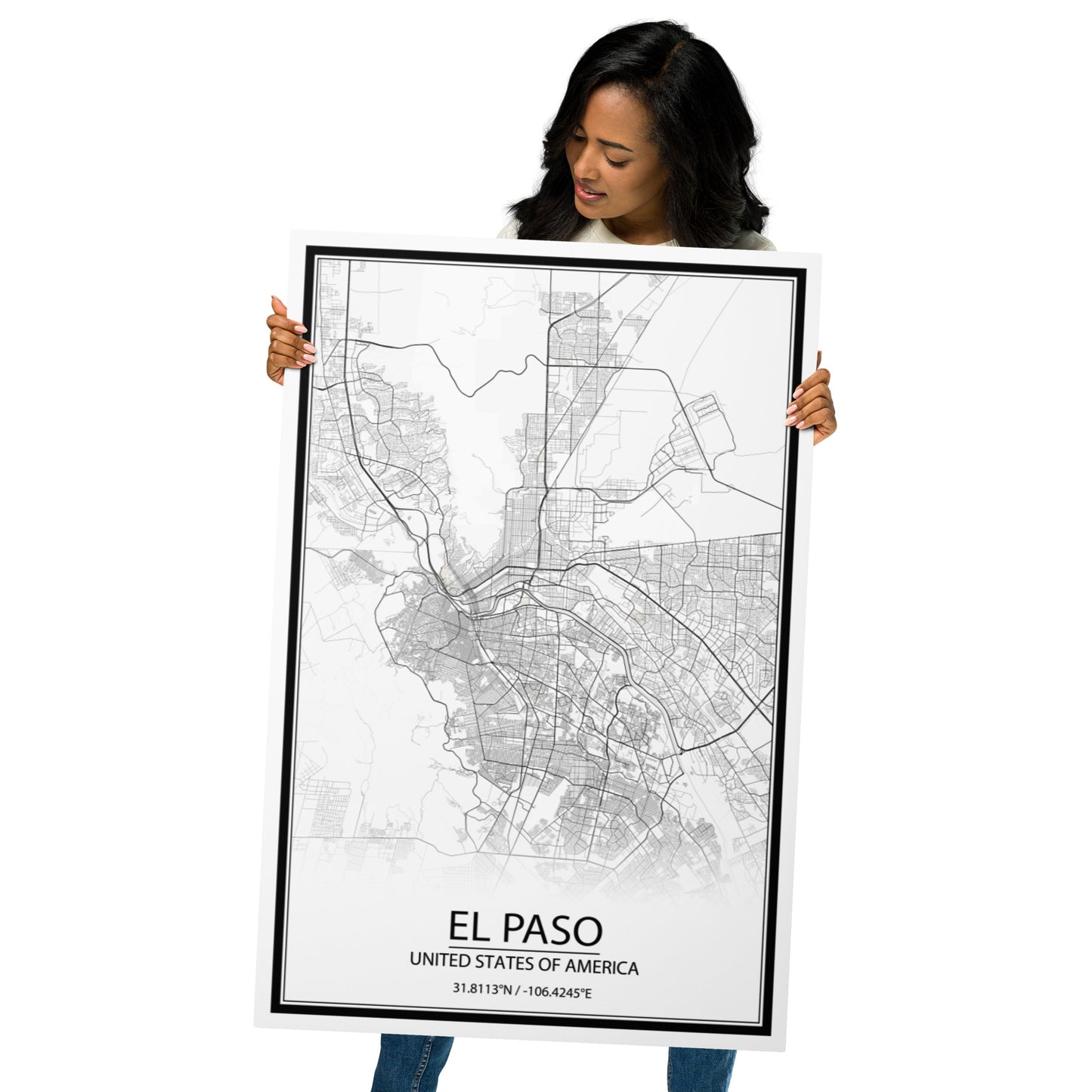 El Paso White Metal Map