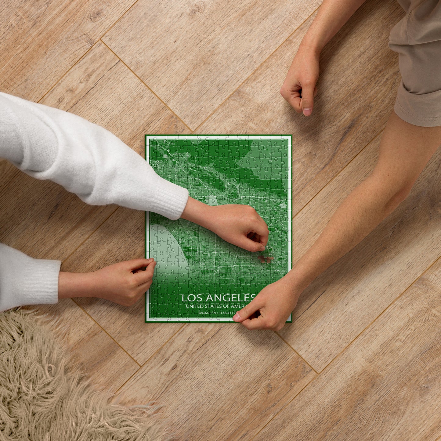 Los Angeles Green and White Map Jigsaw Puzzle
