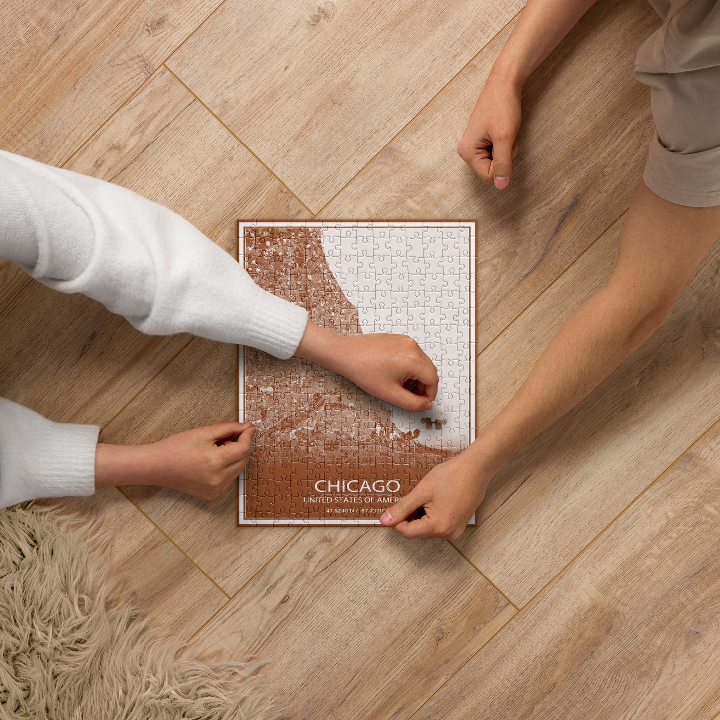 Chicago Brown and White Map Jigsaw Puzzle