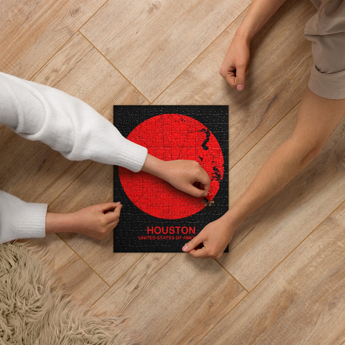 Houston Circular Red Map Jigsaw Puzzle