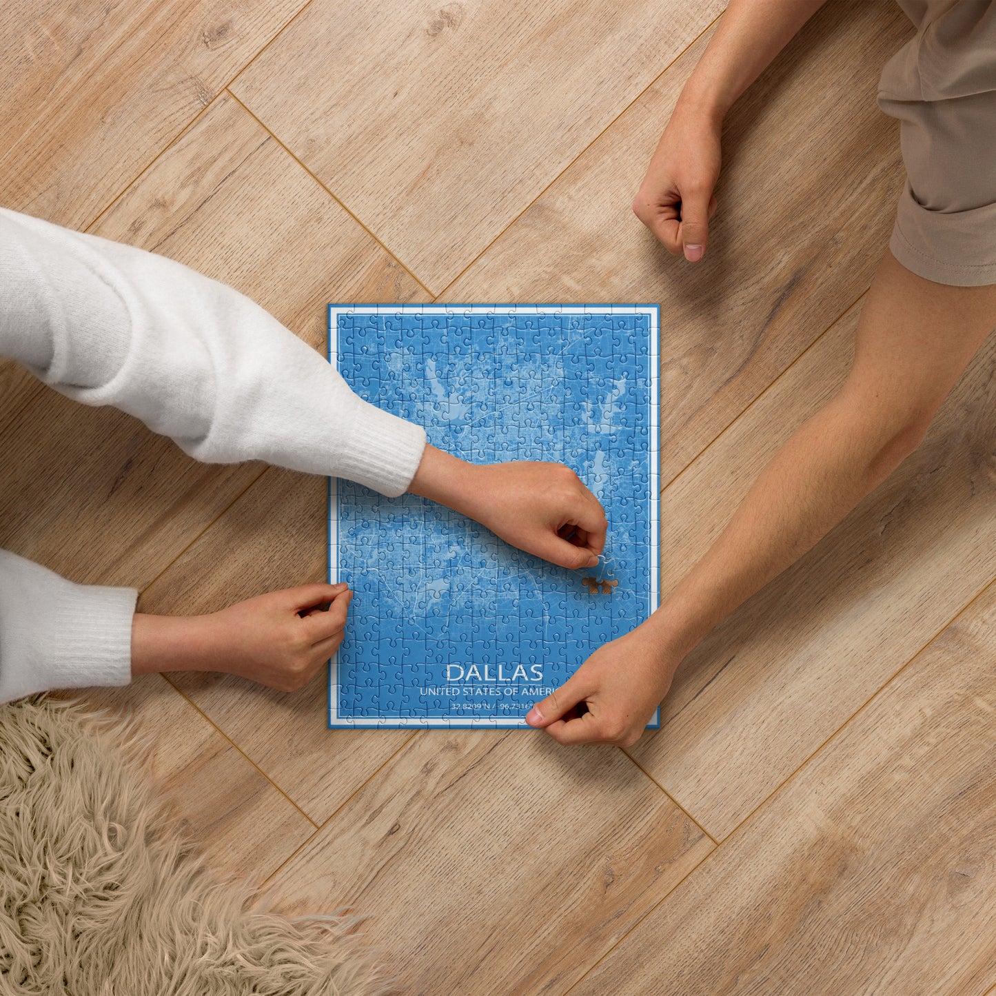 Dallas Blue and White Map Jigsaw Puzzle
