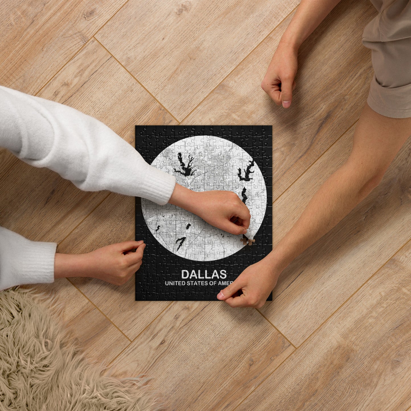 Dallas Circular White Map Jigsaw Puzzle