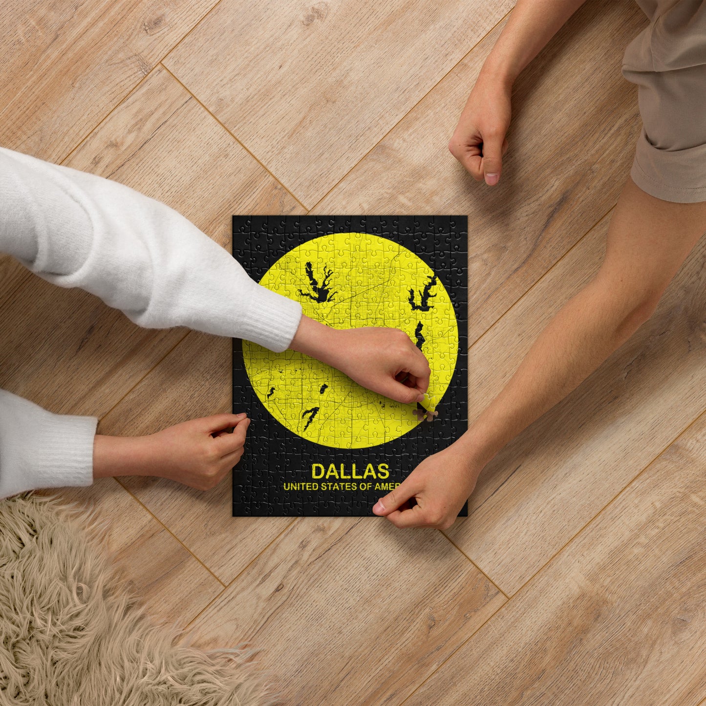 Dallas Circular Yellow Map Jigsaw Puzzle