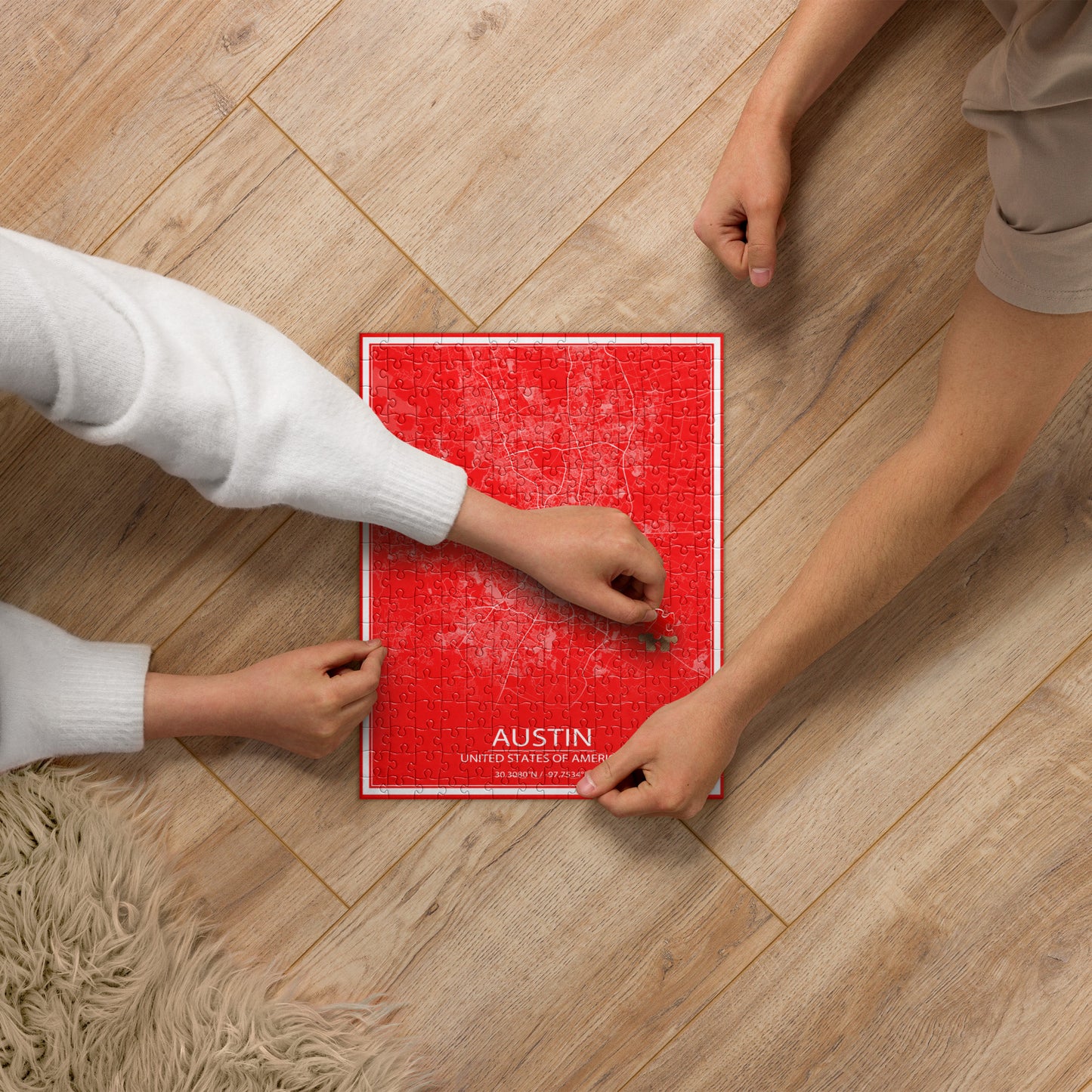 Austin Red and White Map Jigsaw Puzzle