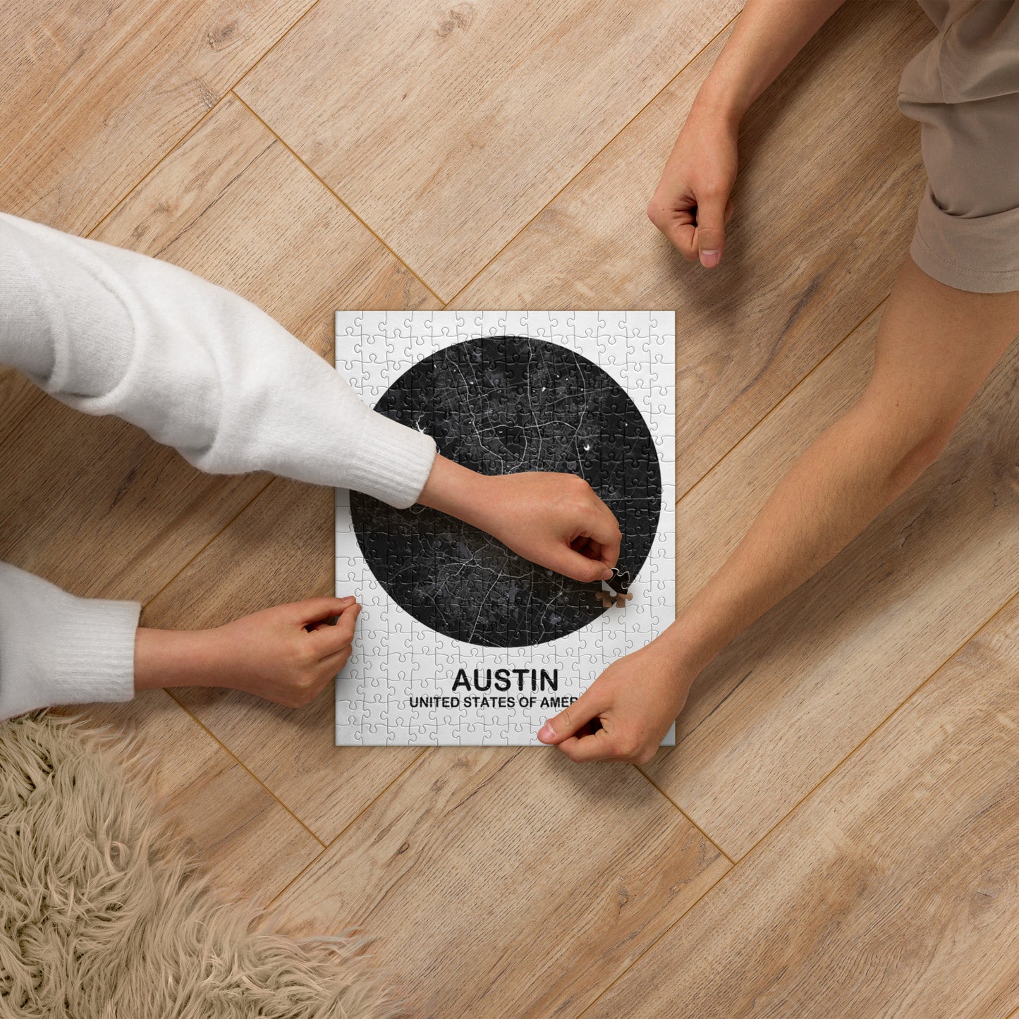 Austin Circular Black Map Jigsaw Puzzle