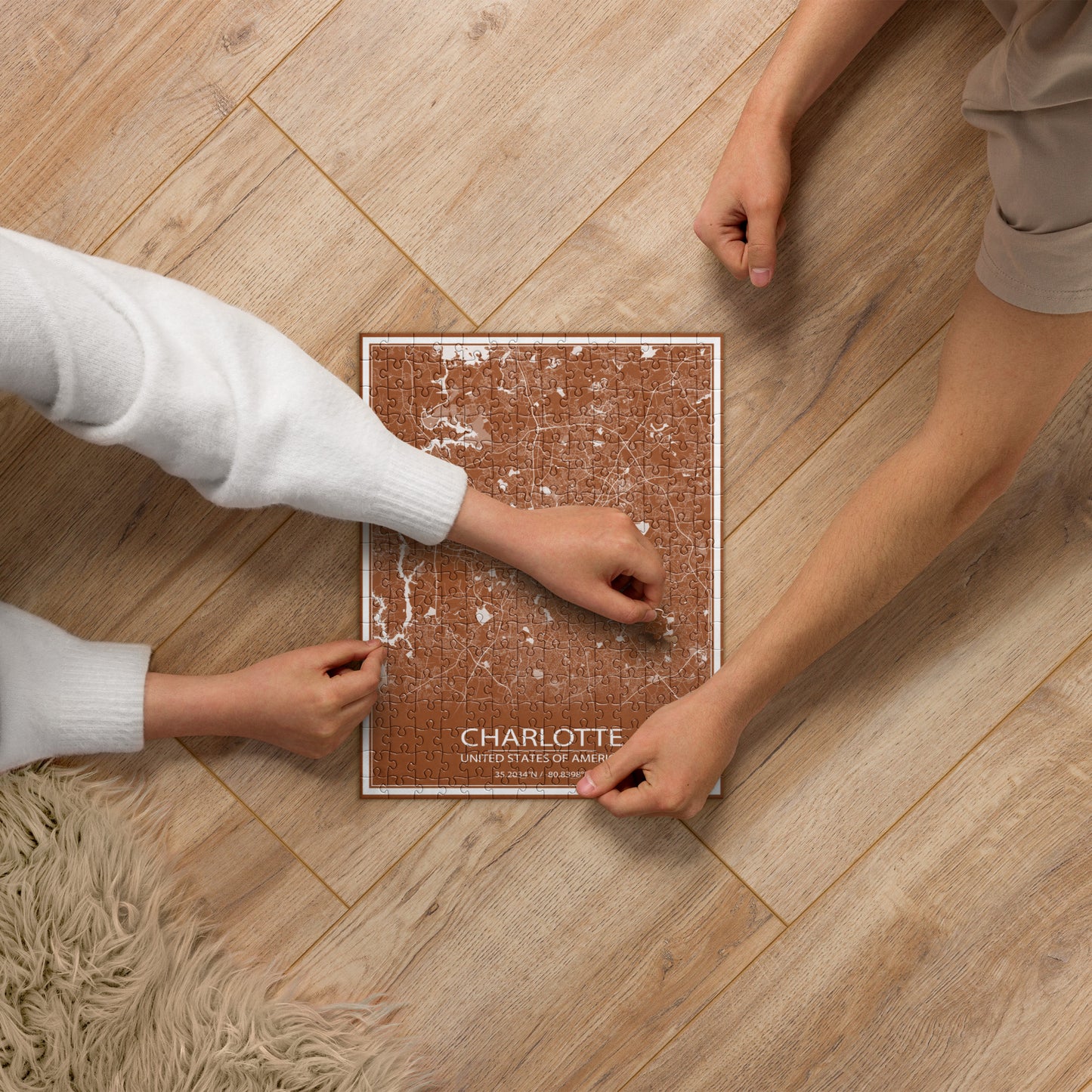 Charlotte Brown and White Map Jigsaw Puzzle