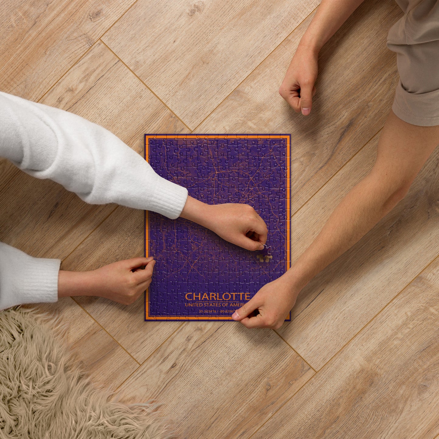 Charlotte Purple and Orange Map Jigsaw Puzzle