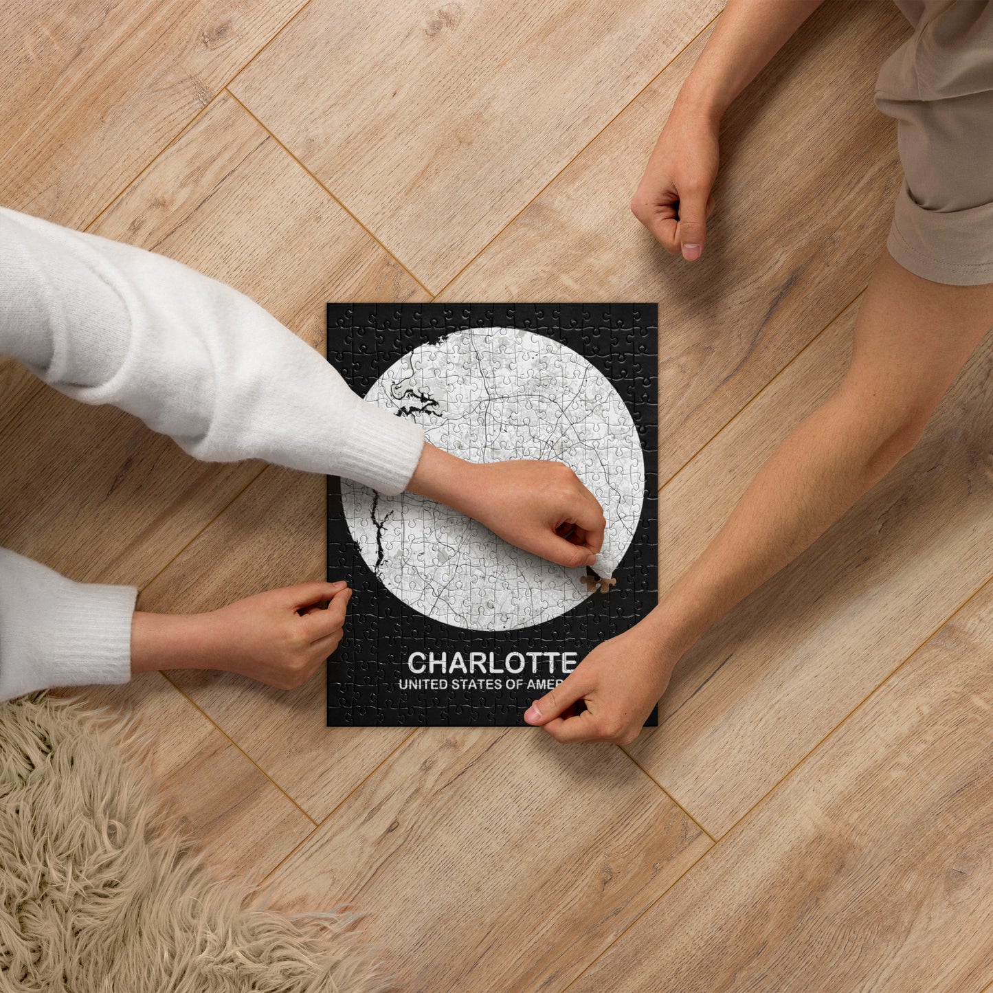 Charlotte Circular White Map Jigsaw Puzzle