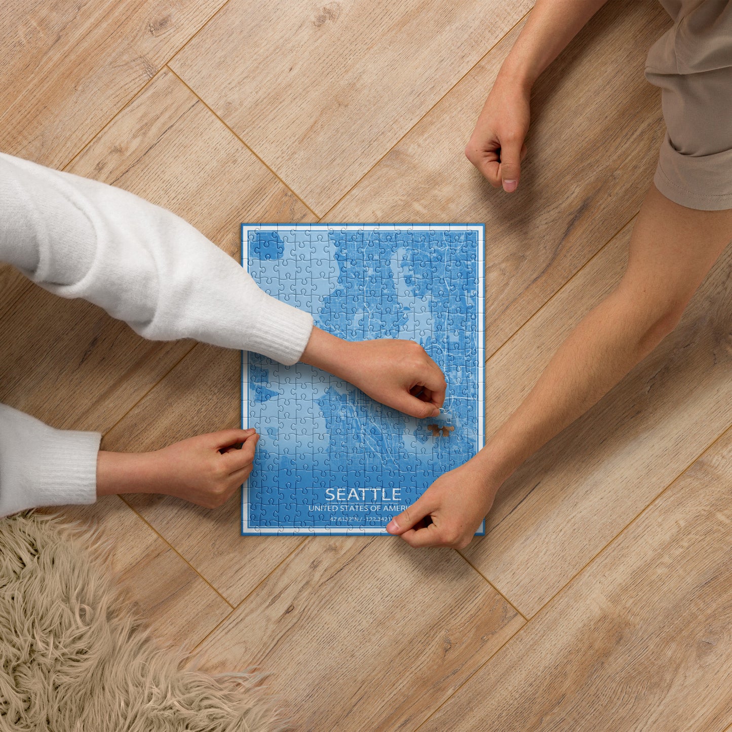 Seattle Blue and White Map Jigsaw Puzzle