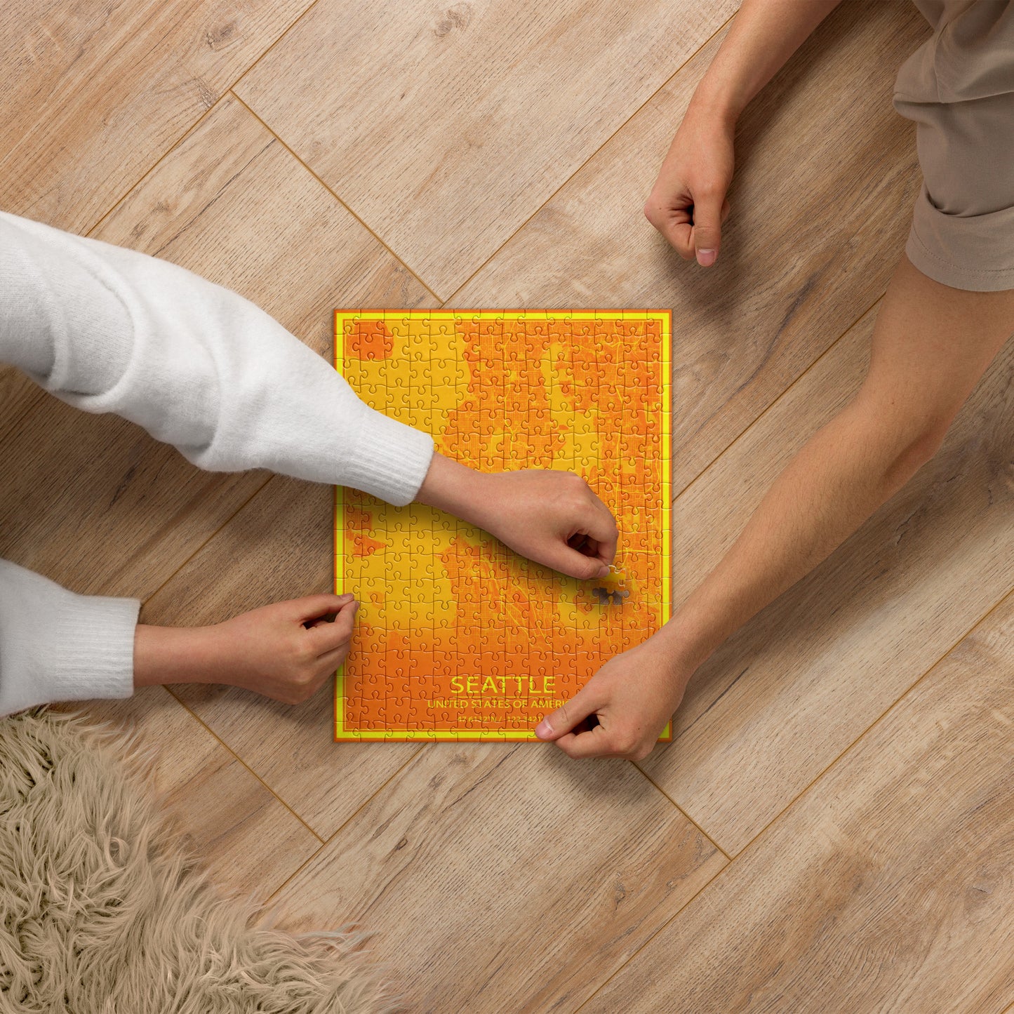 Seattle Orange and Yellow Map Jigsaw Puzzle
