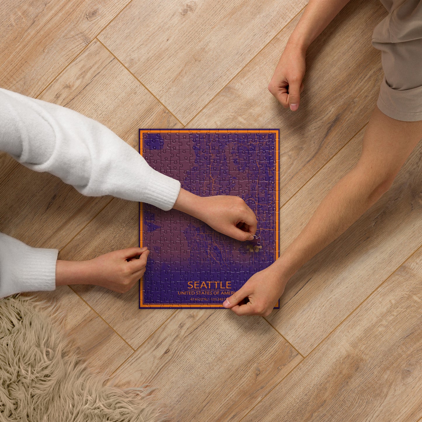 Seattle Purple and Orange Map Jigsaw Puzzle