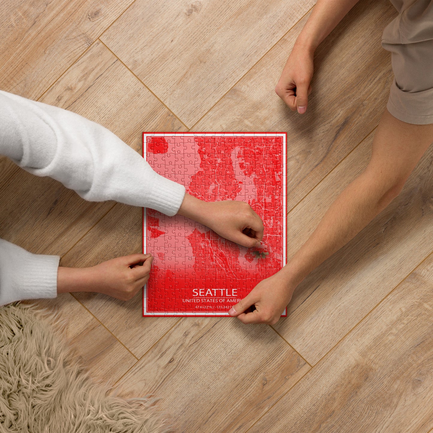 Seattle Red and White Map Jigsaw Puzzle