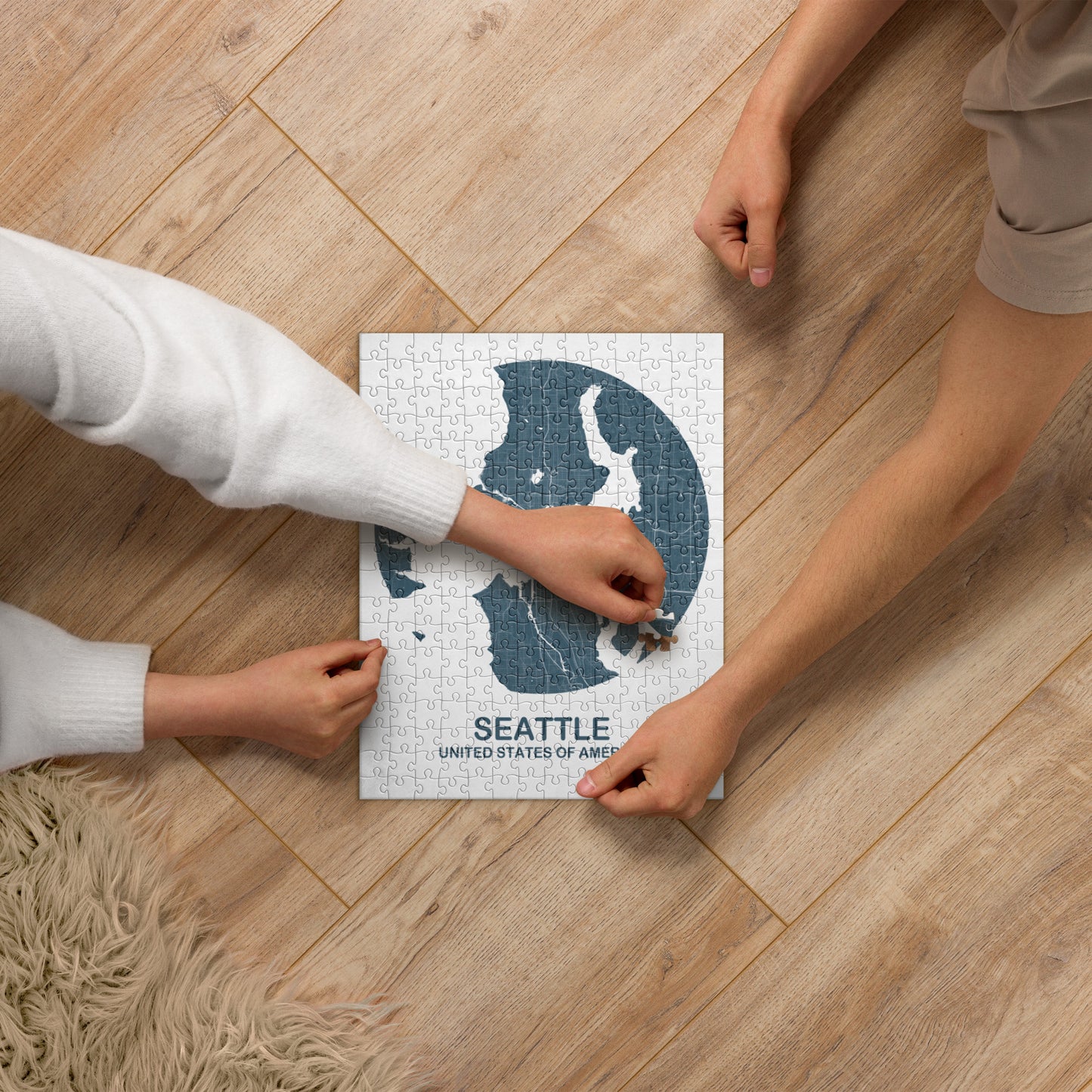 Seattle Circular Blue Map Jigsaw Puzzle