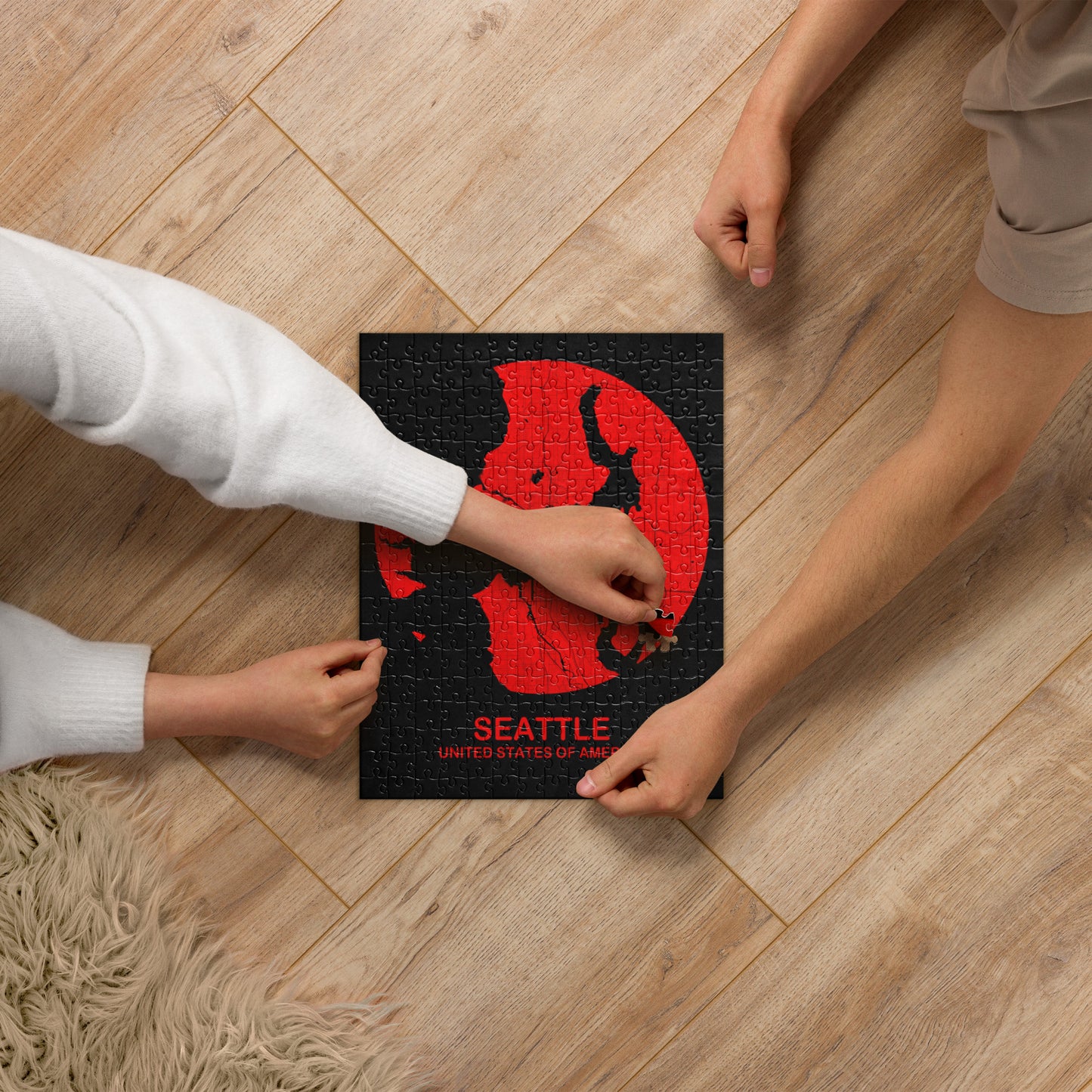 Seattle Circular Red Map Jigsaw Puzzle