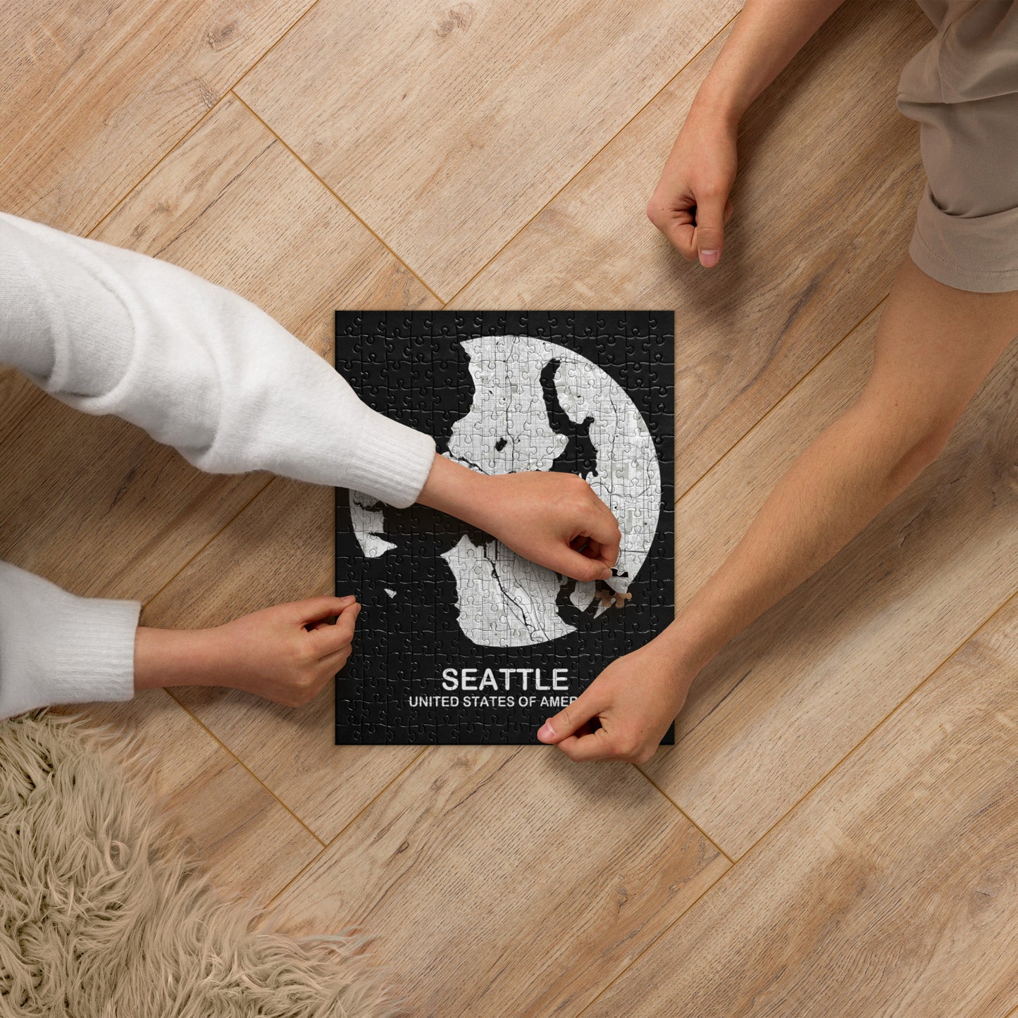 Seattle Circular White Map Jigsaw Puzzle