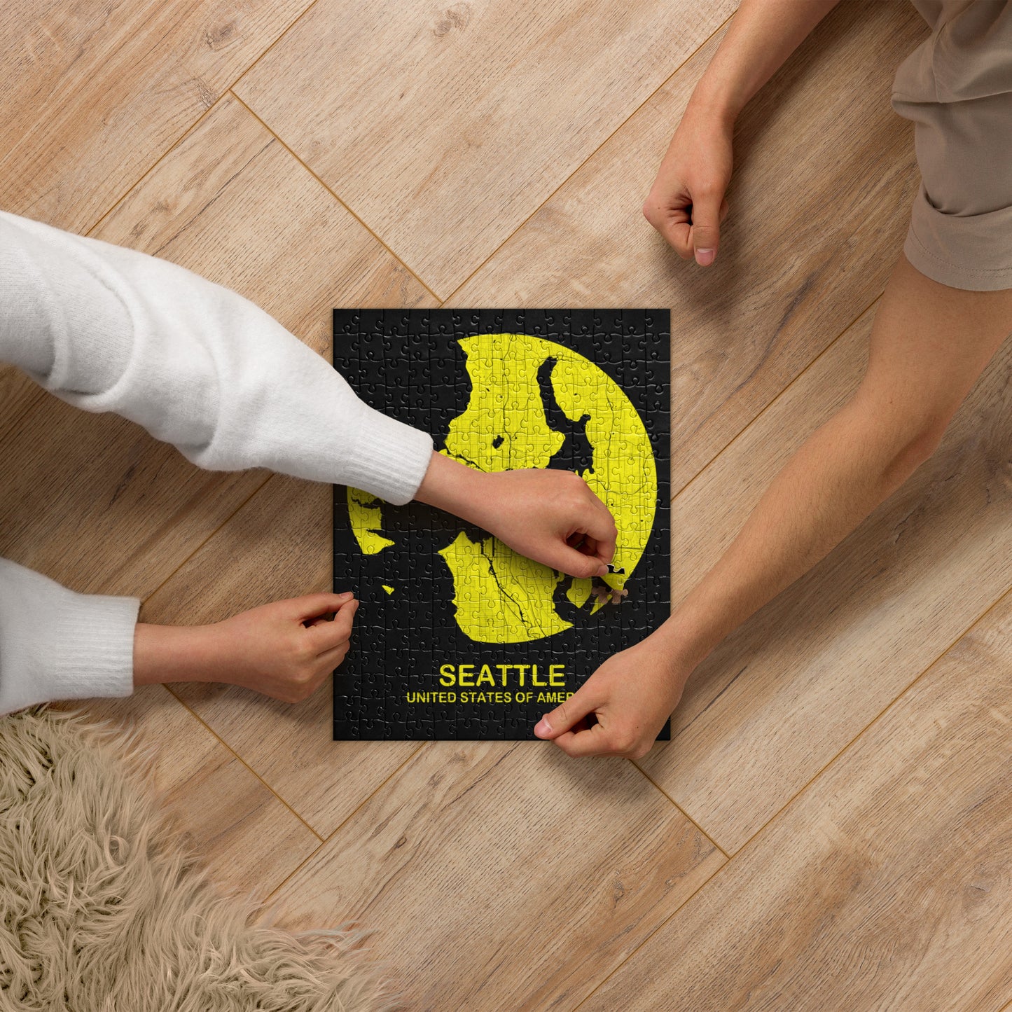 Seattle Circular Yellow Map Jigsaw Puzzle