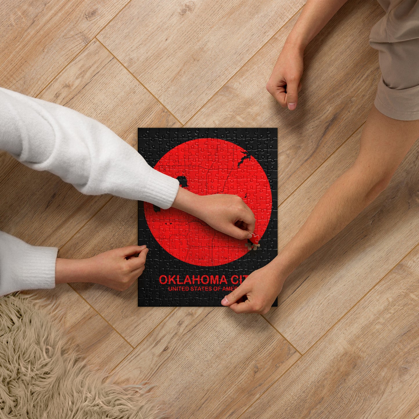 Oklahoma City Circular Red Map Jigsaw Puzzle