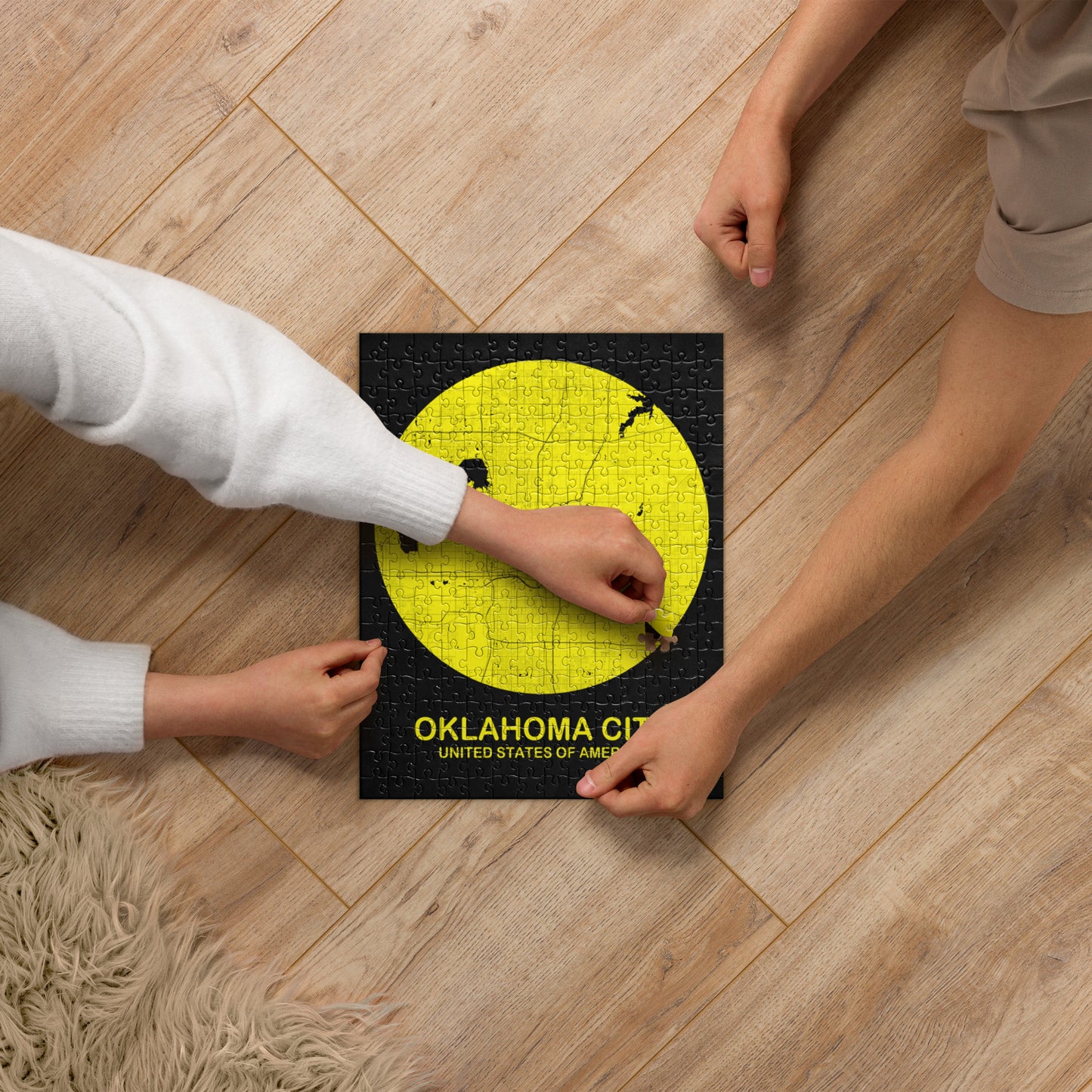 Oklahoma City Circular Yellow Map Jigsaw Puzzle