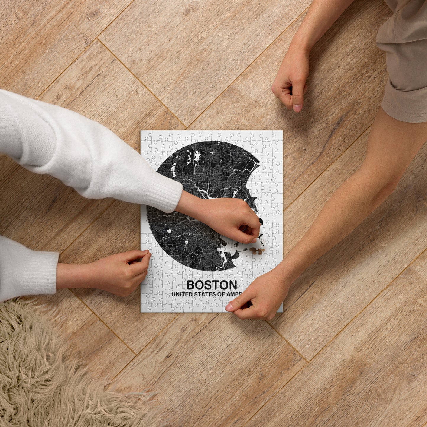Boston Circular Black Map Jigsaw Puzzle