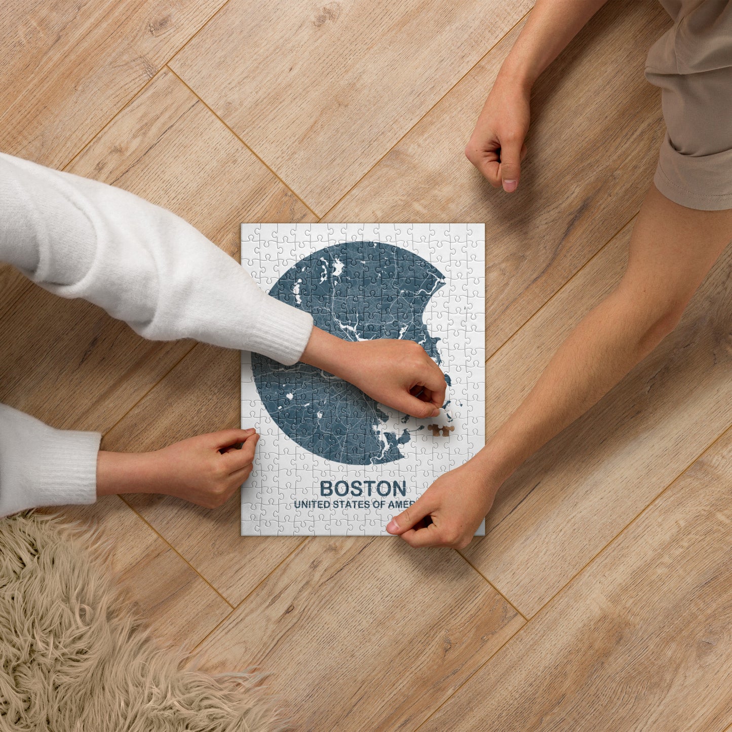 Boston Circular Blue Map Jigsaw Puzzle