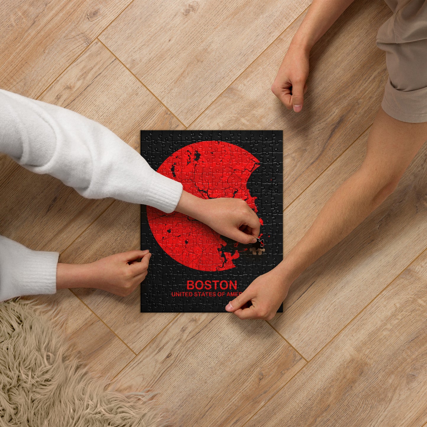 Boston Circular Red Map Jigsaw Puzzle