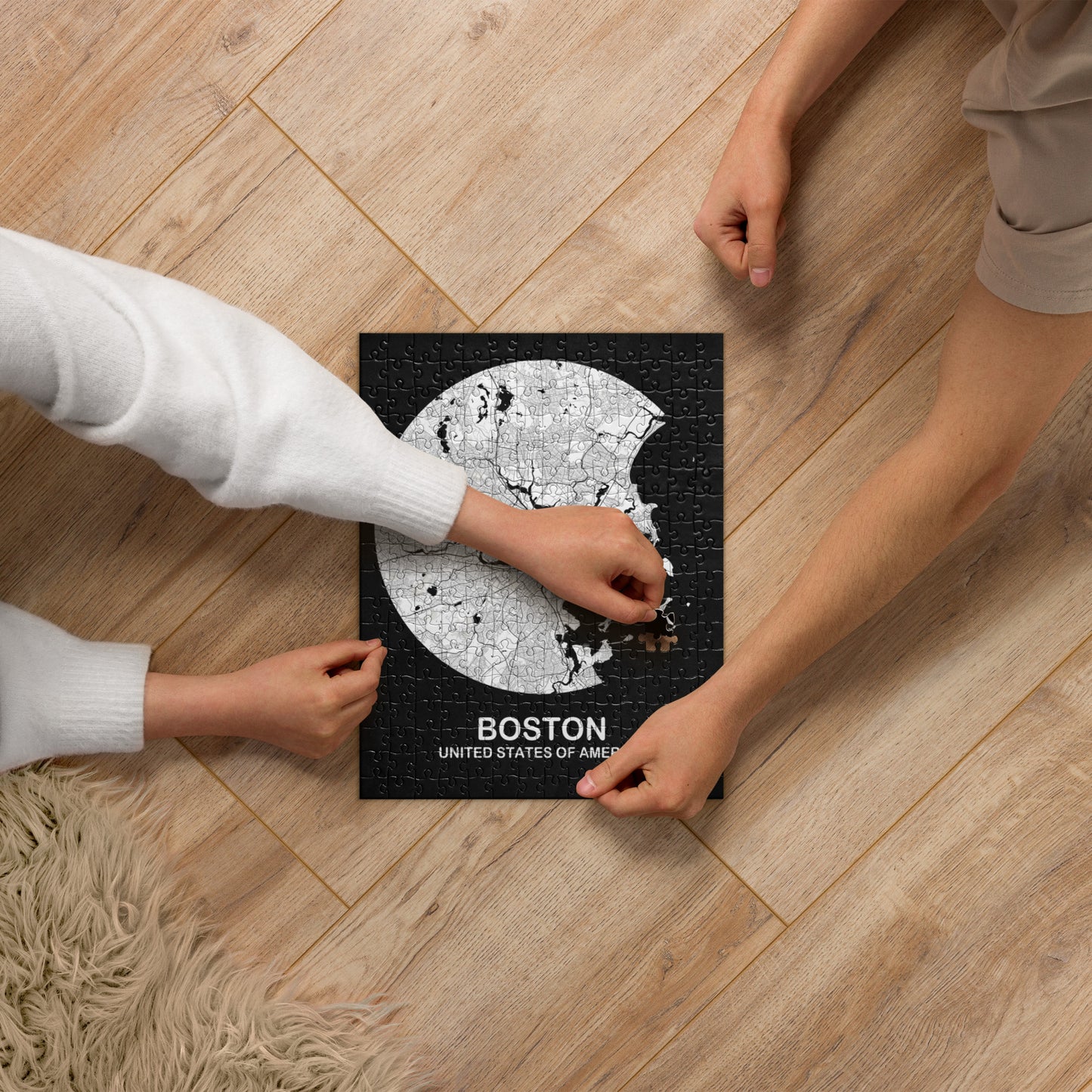 Boston Circular White Map Jigsaw Puzzle