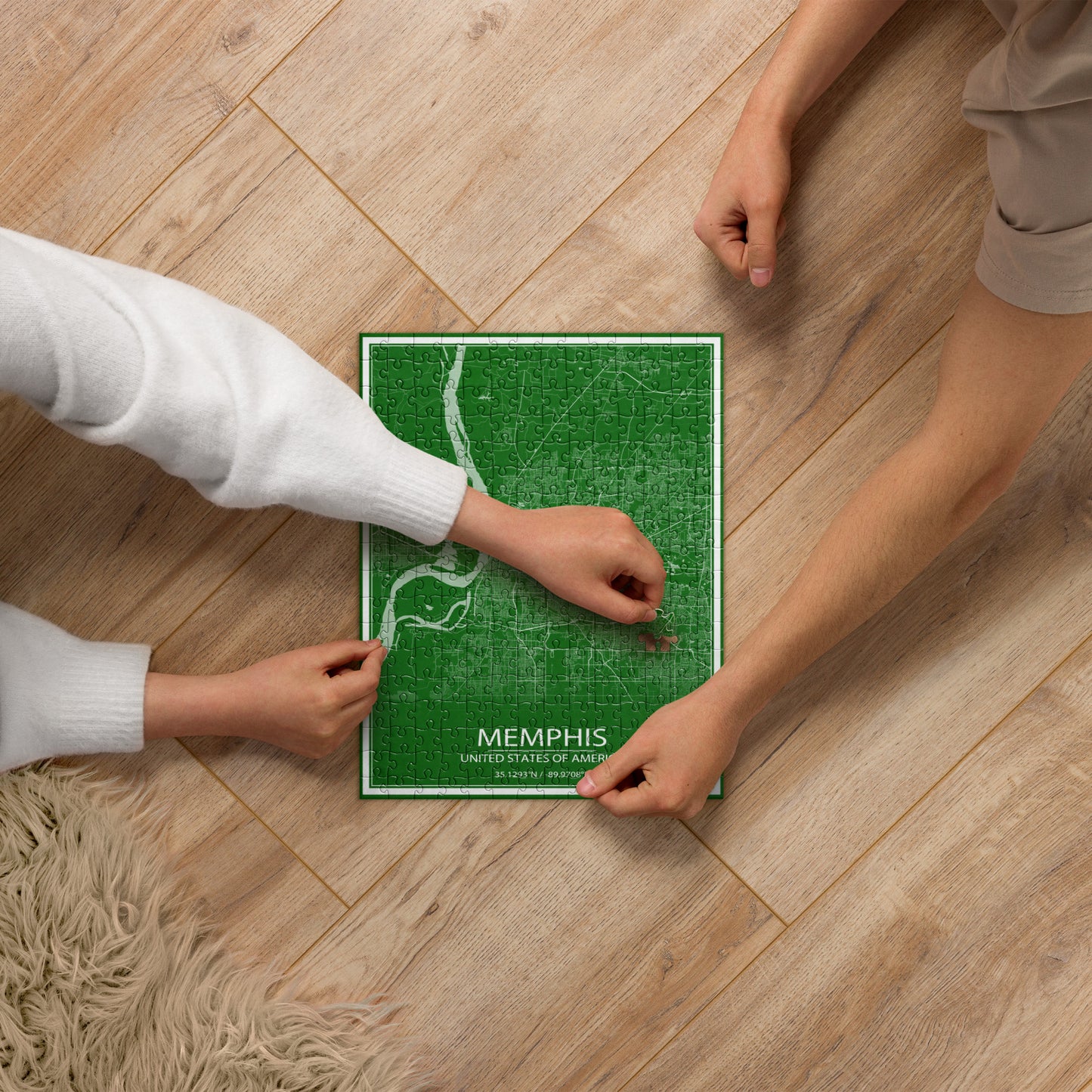 Memphis Green and White Map Jigsaw Puzzle