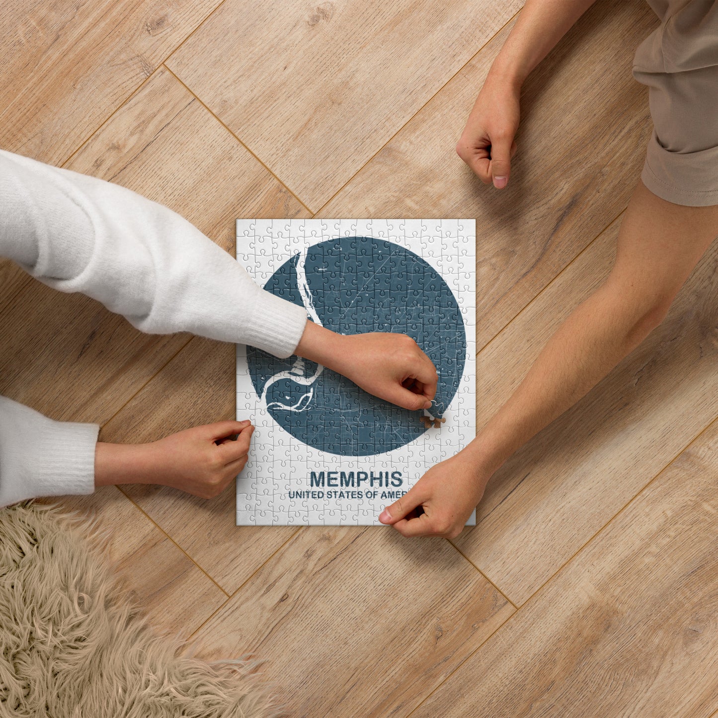 Memphis Circular Blue Map Jigsaw Puzzle