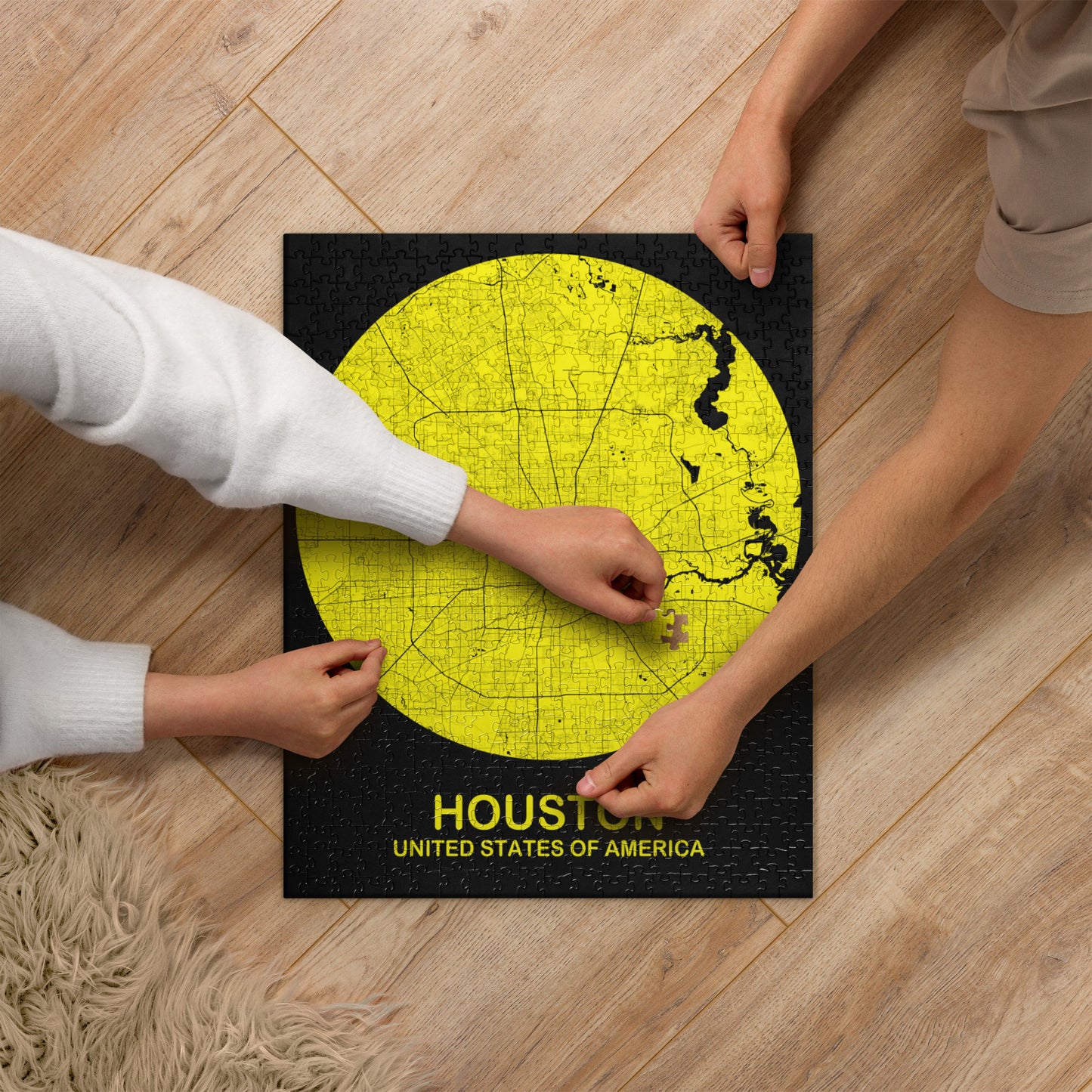 Houston Circular Yellow Map Jigsaw Puzzle