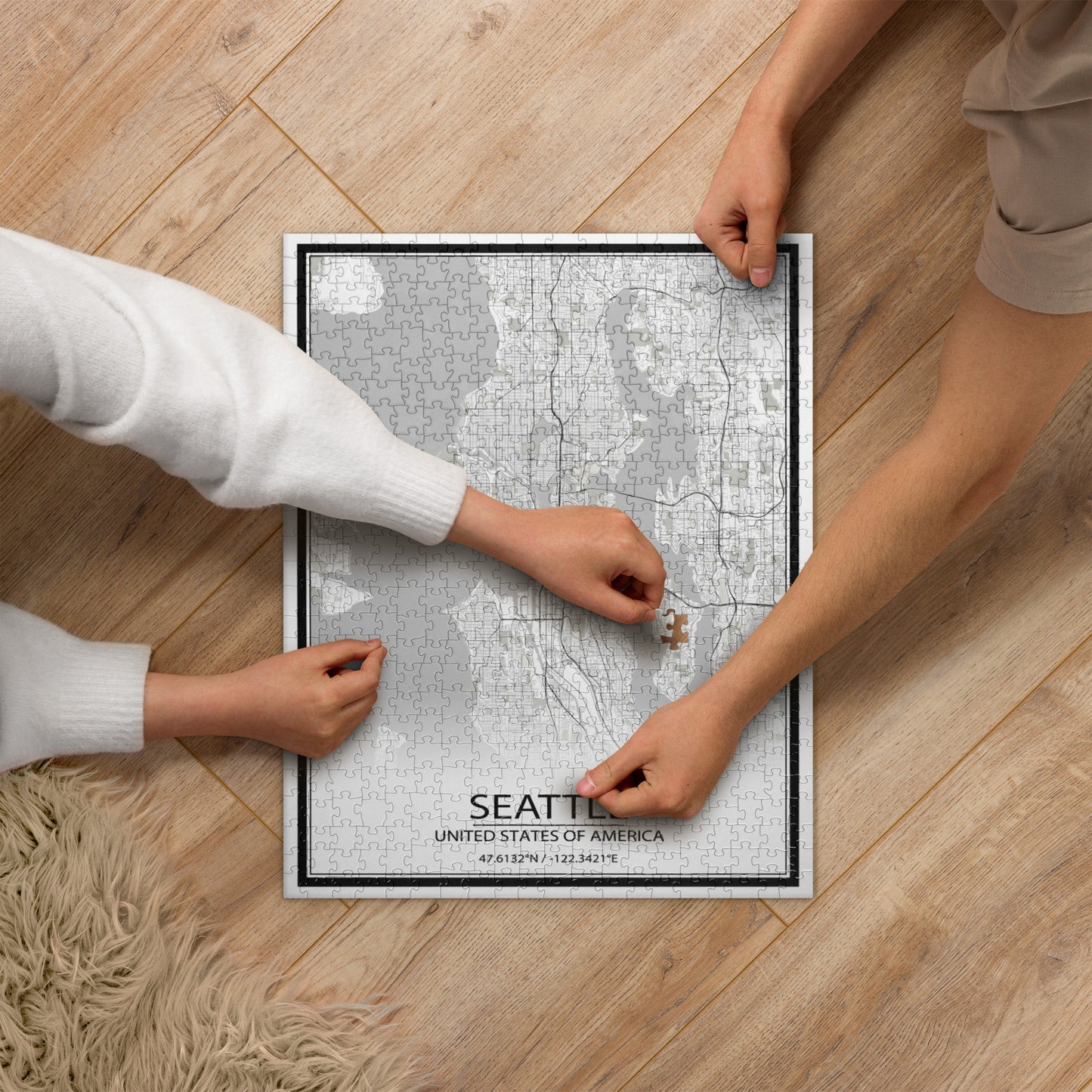 Seattle White Map Jigsaw Puzzle