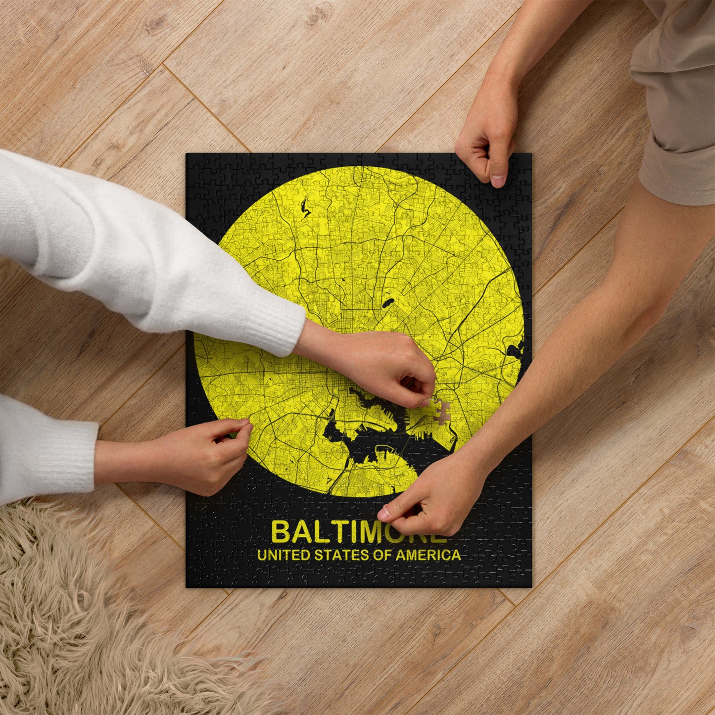 Baltimore Circular Yellow Map Jigsaw Puzzle