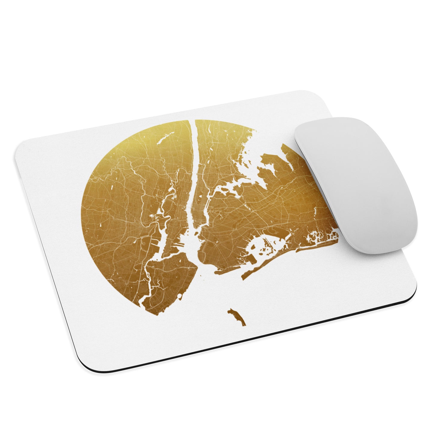 New York Gold on White Map Mouse Pad