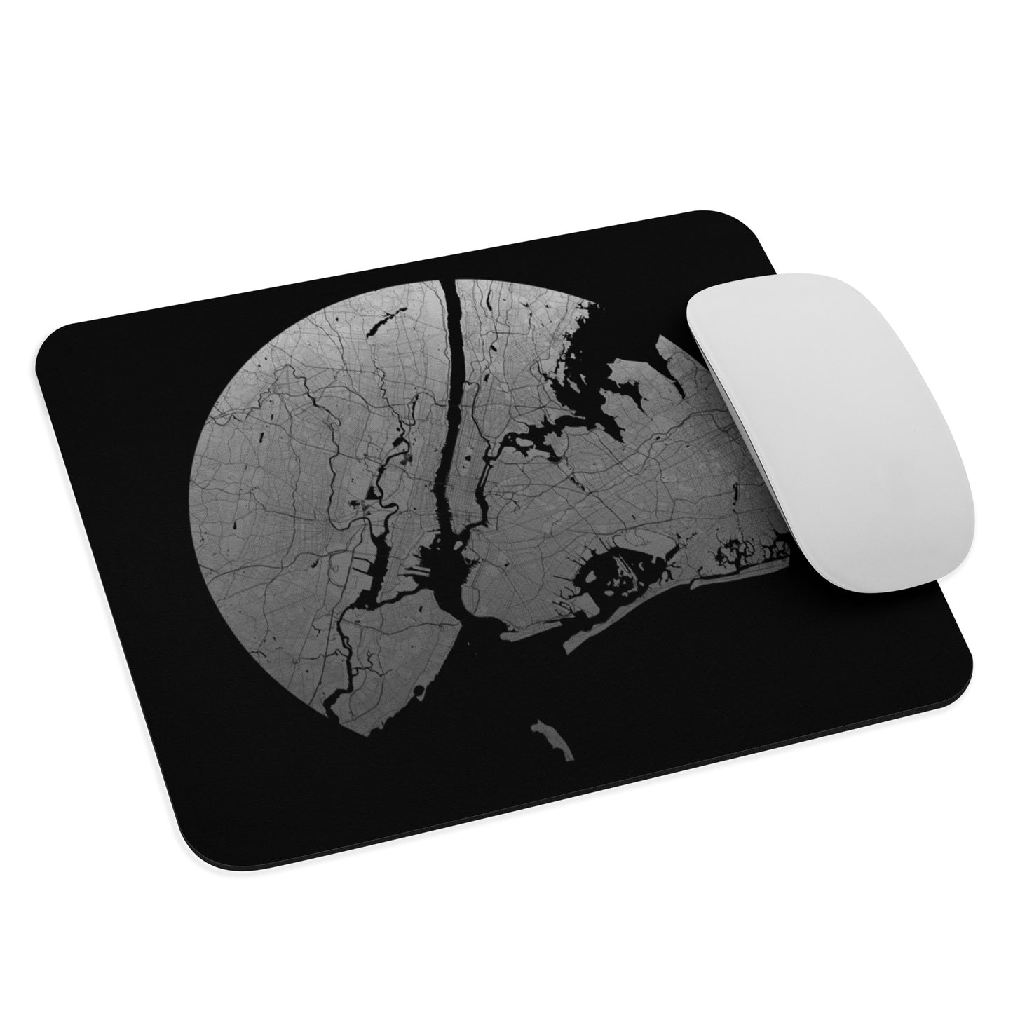 New York Silver on Black Map Mouse Pad