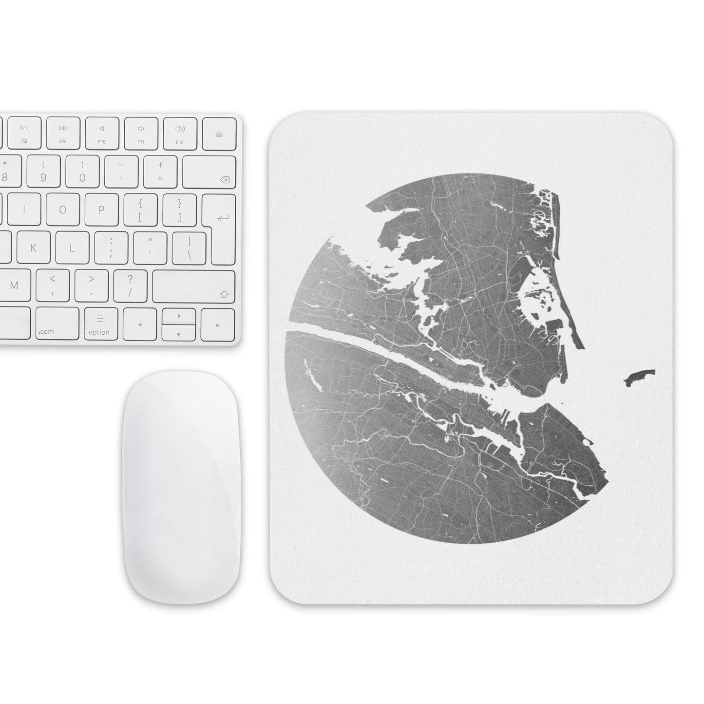 New York Silver on White Map Mouse Pad