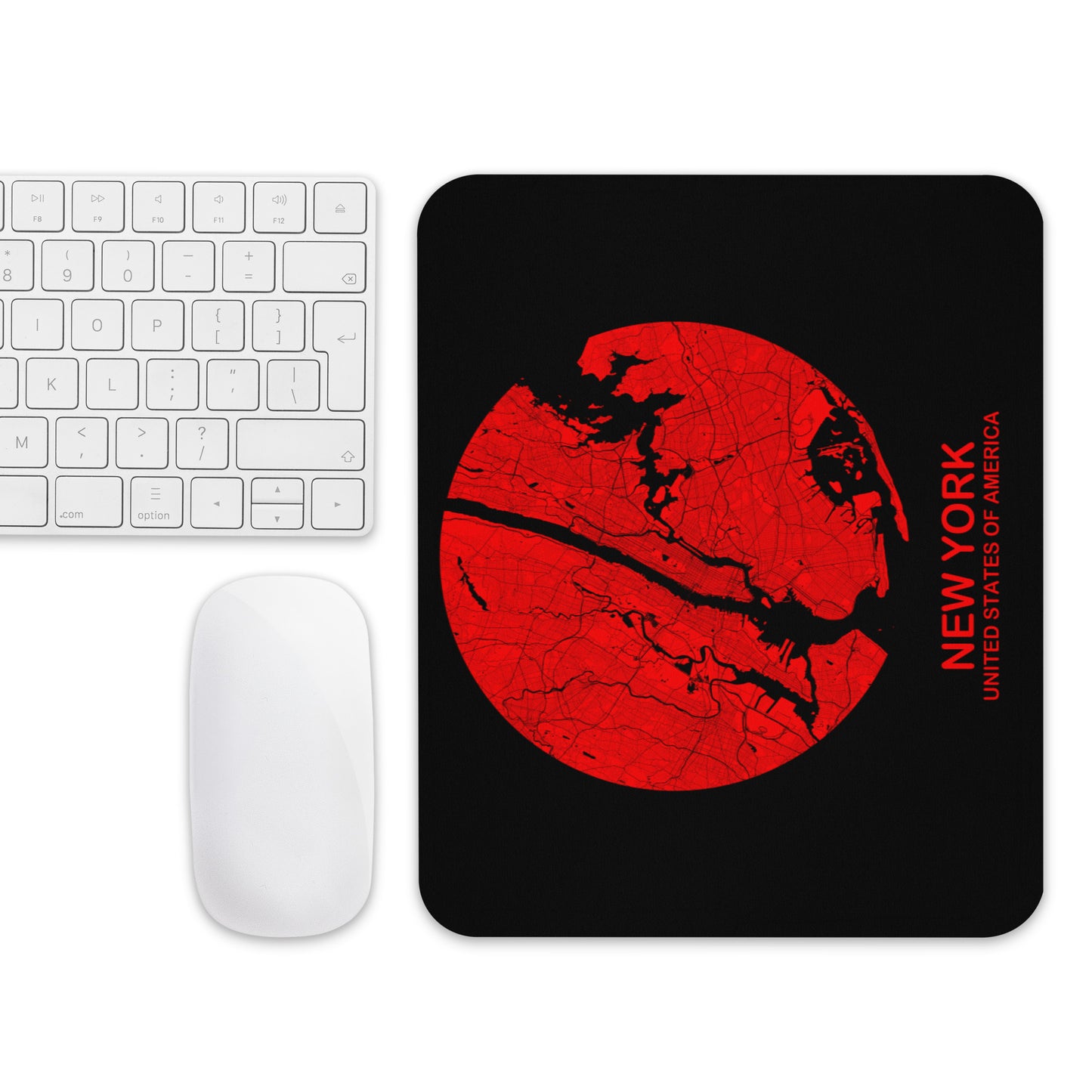 New York Circular Red Map Mouse Pad
