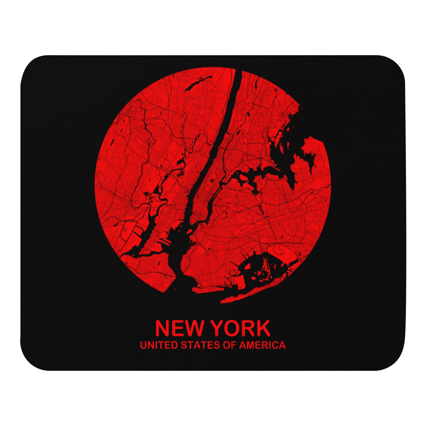 New York Circular Red Map Mouse Pad