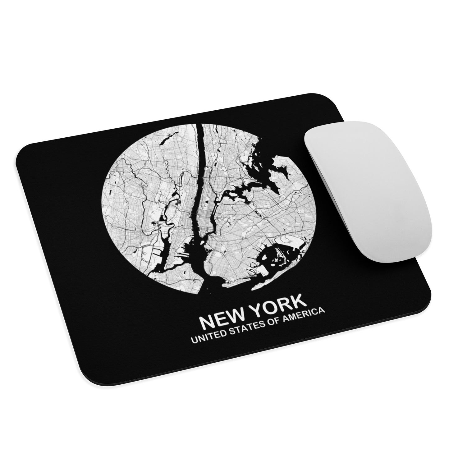 New York Circular White Map Mouse Pad