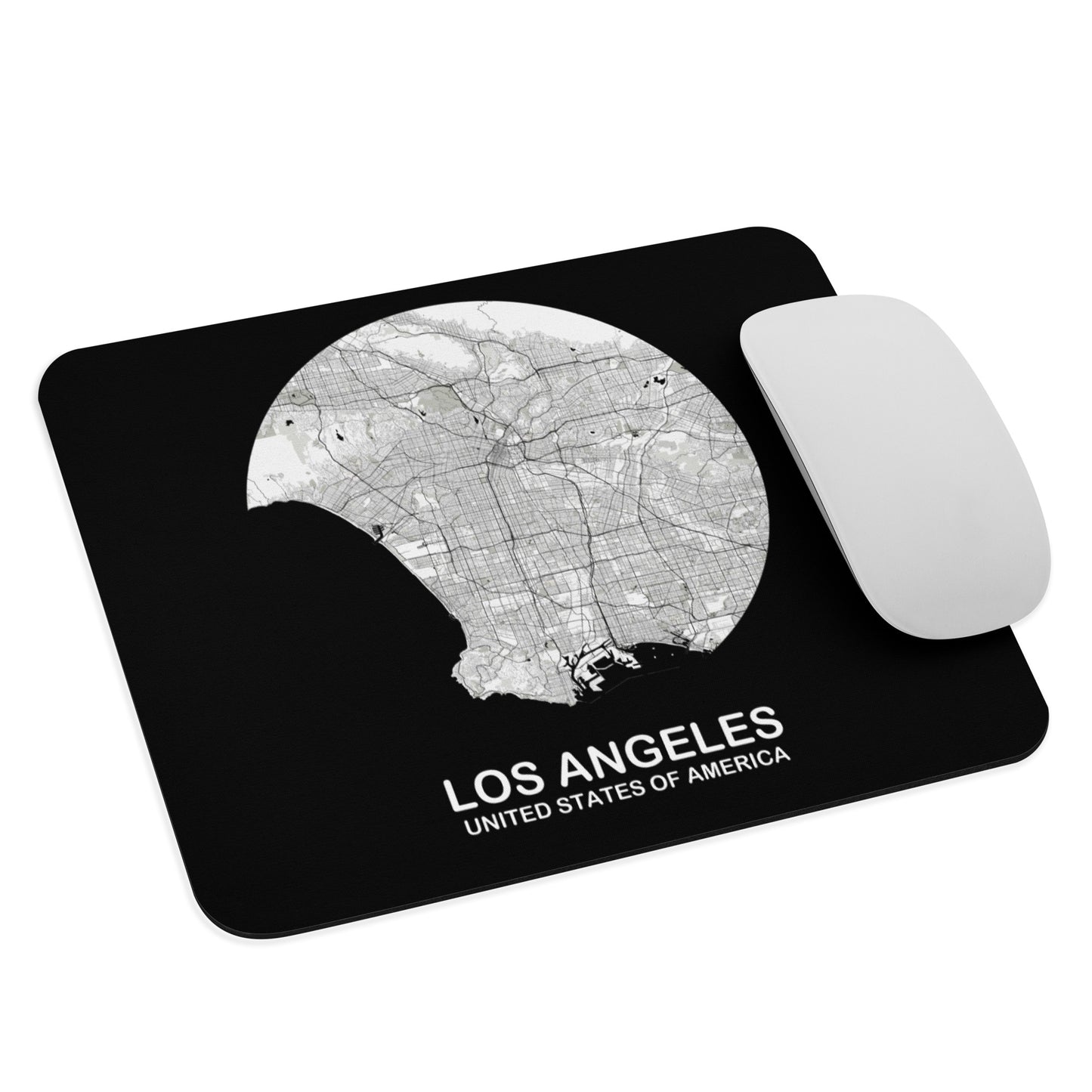 Los Angeles Circular White Map Mouse Pad