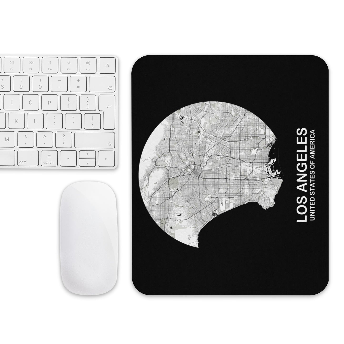Los Angeles Circular White Map Mouse Pad