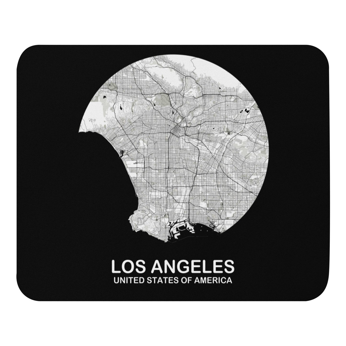 Los Angeles Circular White Map Mouse Pad