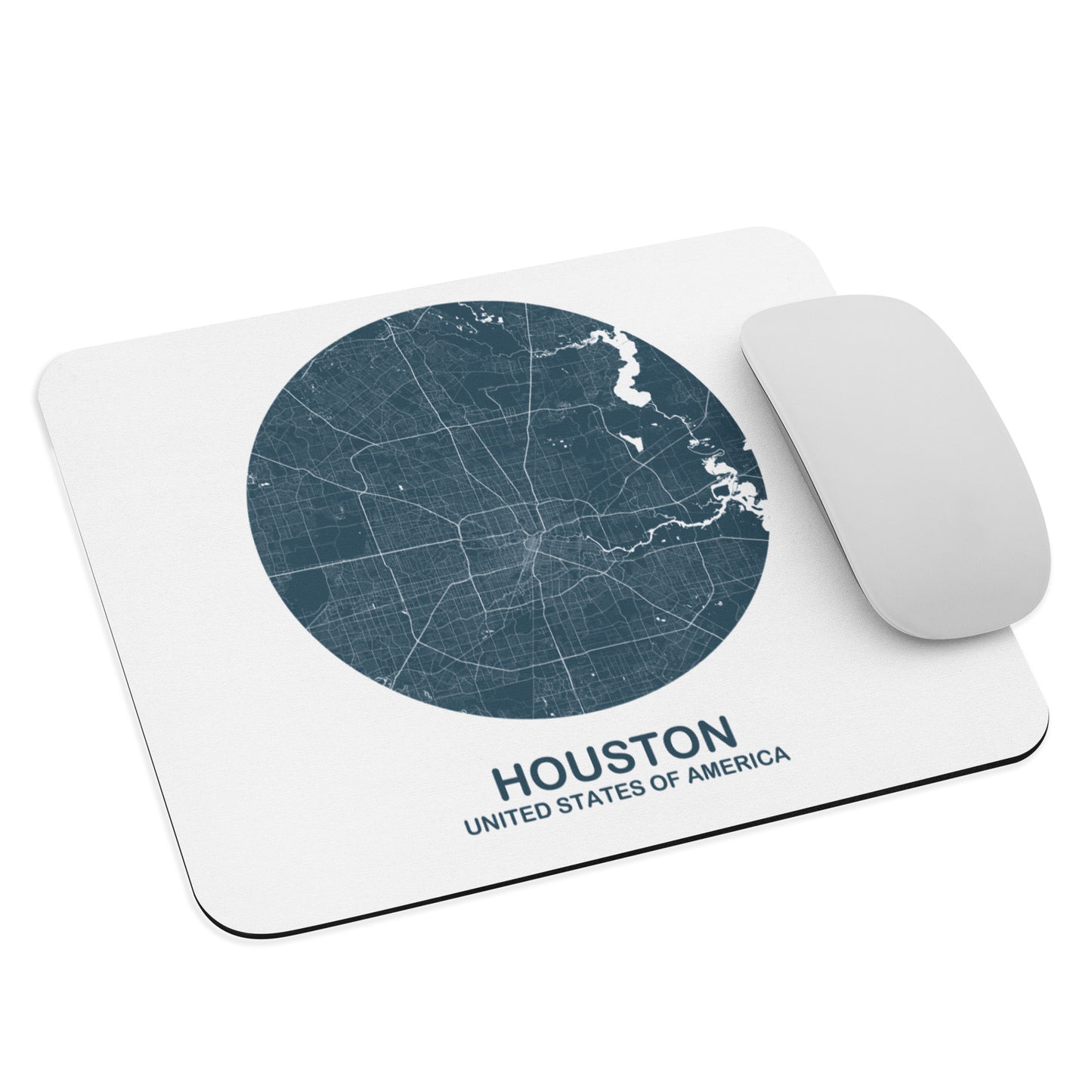 Houston Circular Blue Map Mouse Pad