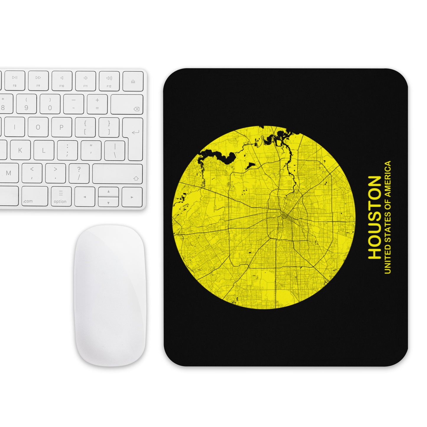 Houston Circular Yellow Map Mouse Pad