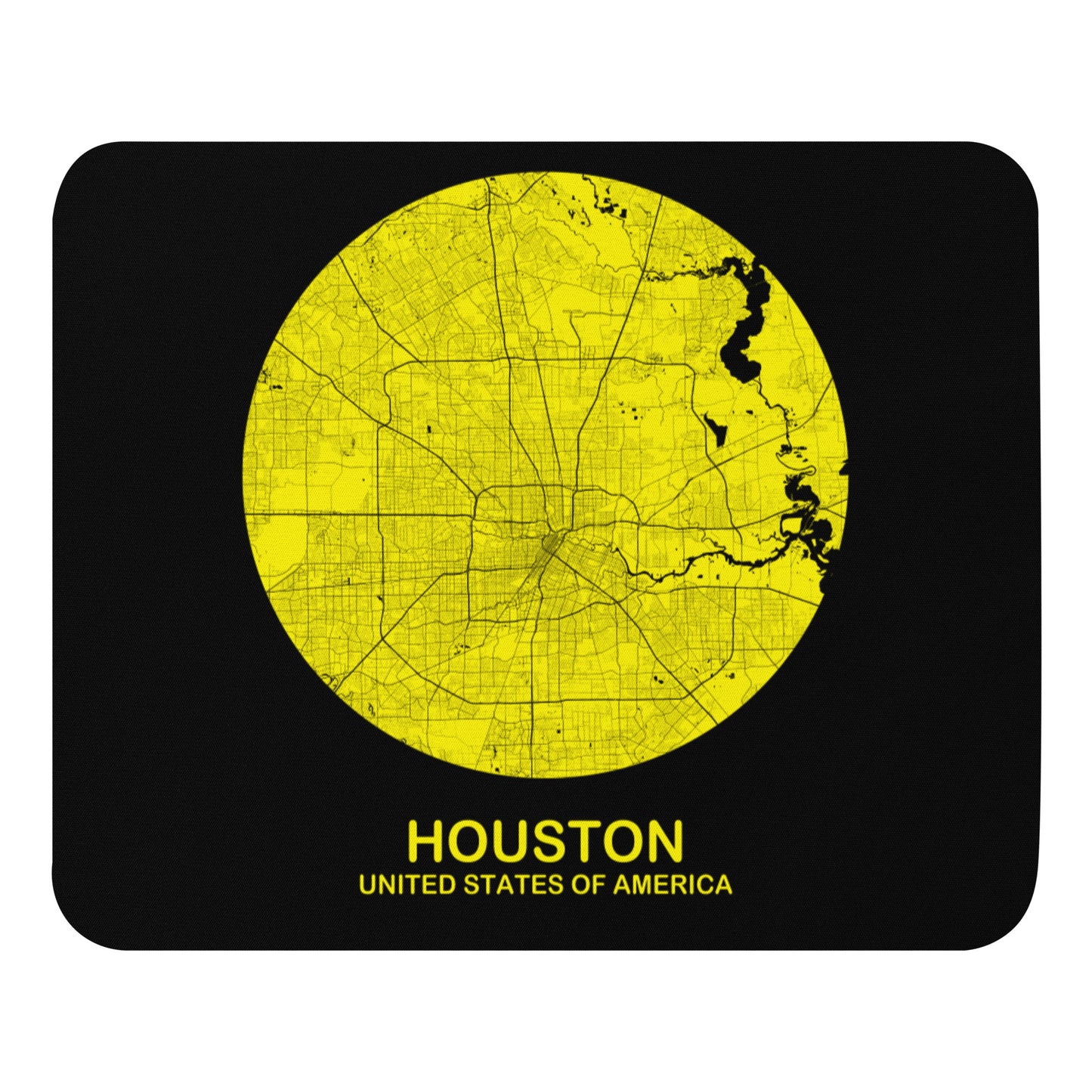 Houston Circular Yellow Map Mouse Pad