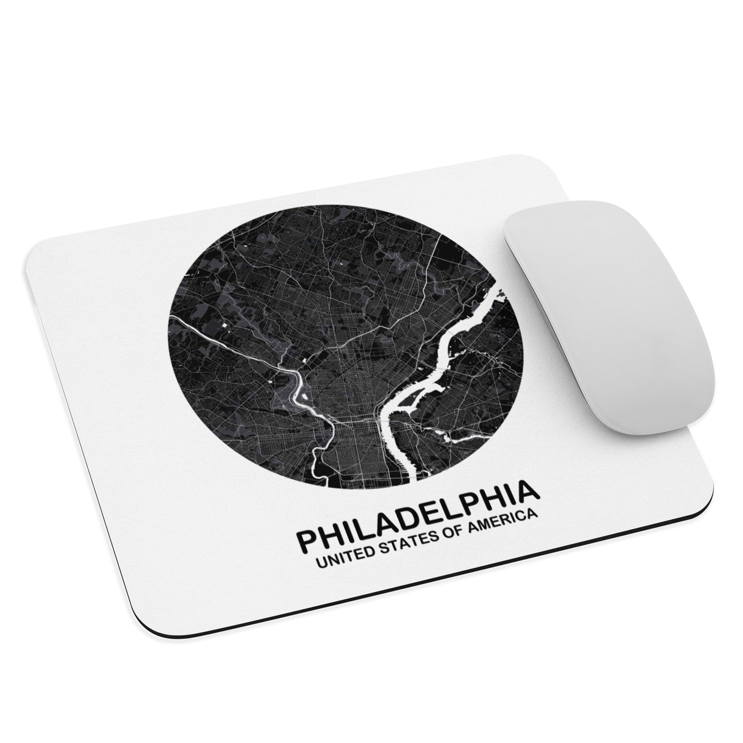 Philadelphia Circular Black Map Mouse Pad