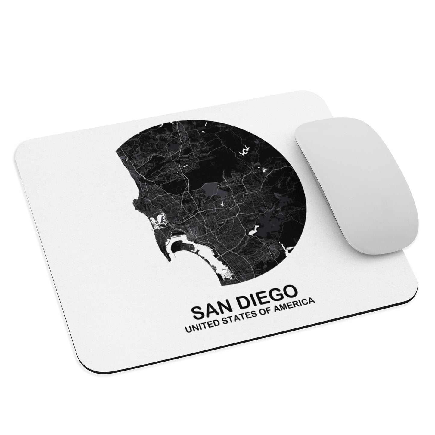 San Diego Circular Black Map Mouse Pad