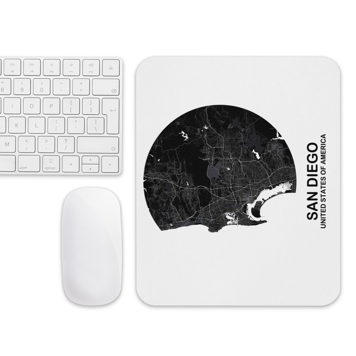 San Diego Circular Black Map Mouse Pad