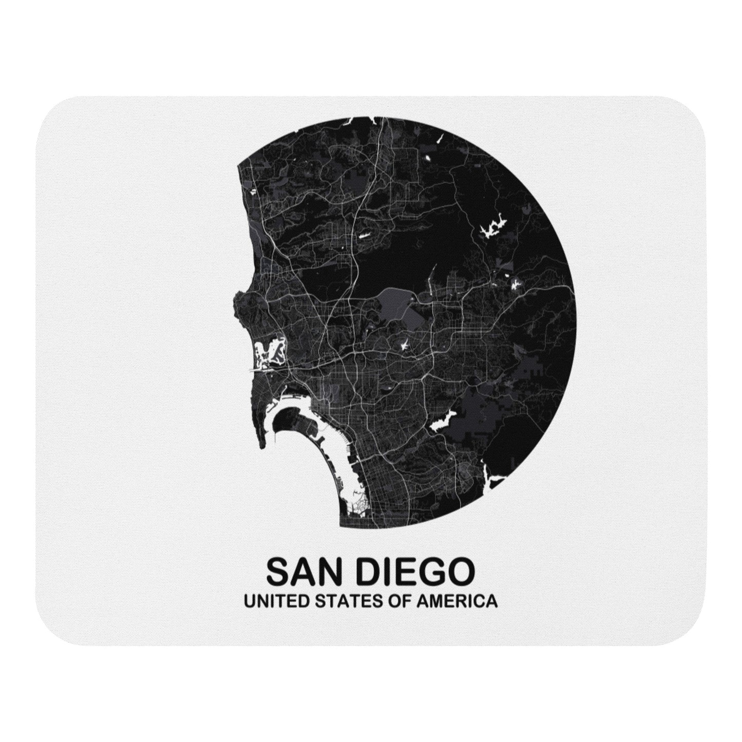 San Diego Circular Black Map Mouse Pad